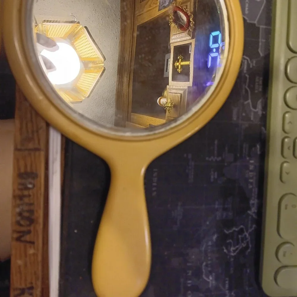 Vintage Celluloid Round Beveled Vanity Hand Mirror ***READ***
